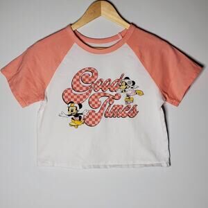 Disney Minnie Mouse pink 7 White Cropped Graphic Tee Size Large 12/14